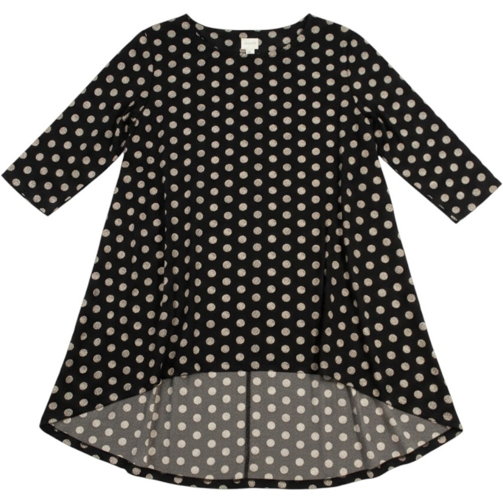 Chico's Womens Sz 2 Black Polka Dot Tunic Dress Colorblock Asymmetric Hem